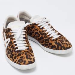 Pre Owned Aquazzura Multicolor Leopard Print Suede And Croc Embossed Leather Low Top Sneakers Size 41