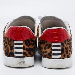 Pre Owned Aquazzura Multicolor Leopard Print Suede And Croc Embossed Leather Low Top Sneakers Size 41