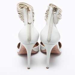 مملوكة مسبقًا Aquazzura White Leather Hello Lover Ankle Cuff Pumps Size 37