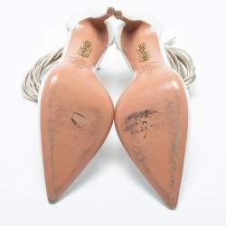 مملوكة مسبقًا Aquazzura White Leather Hello Lover Ankle Cuff Pumps Size 37