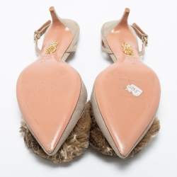 Pre Owned Aquazzura Taupe Suede Powder Puff Slingback Pumps Size 37