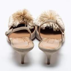 Pre Owned Aquazzura Taupe Suede Powder Puff Slingback Pumps Size 37