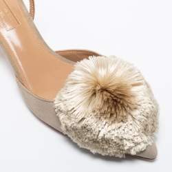 Pre Owned Aquazzura Taupe Suede Powder Puff Slingback Pumps Size 37