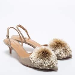 Pre Owned Aquazzura Taupe Suede Powder Puff Slingback Pumps Size 37