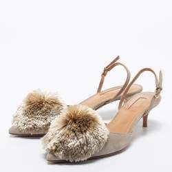 Pre Owned Aquazzura Taupe Suede Powder Puff Slingback Pumps Size 37