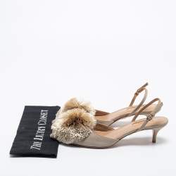 Pre Owned Aquazzura Taupe Suede Powder Puff Slingback Pumps Size 37