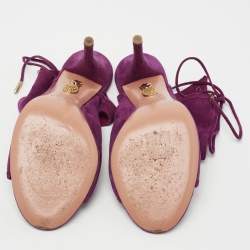 Pre Owned Aquazzura Purple Cut Out Suede Sexy Thing Tie Up Sandals Size 37