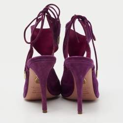 Pre Owned Aquazzura Purple Cut Out Suede Sexy Thing Tie Up Sandals Size 37