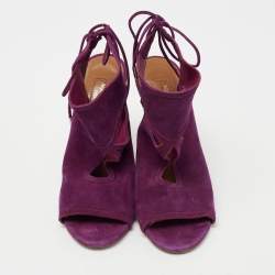 Pre Owned Aquazzura Purple Cut Out Suede Sexy Thing Tie Up Sandals Size 37