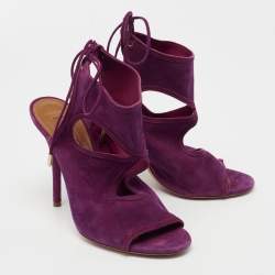 Pre Owned Aquazzura Purple Cut Out Suede Sexy Thing Tie Up Sandals Size 37