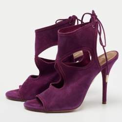 Pre Owned Aquazzura Purple Cut Out Suede Sexy Thing Tie Up Sandals Size 37