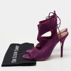 Pre Owned Aquazzura Purple Cut Out Suede Sexy Thing Tie Up Sandals Size 37