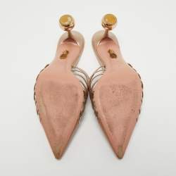 Pre Owned Aquazzura Beige/Metallic Gold Leather Le Parisien Mules Size 41