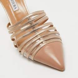 Pre Owned Aquazzura Beige/Metallic Gold Leather Le Parisien Mules Size 41