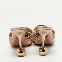 Pre Owned Aquazzura Beige/Metallic Gold Leather Le Parisien Mules Size 41