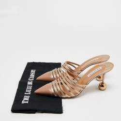 Pre Owned Aquazzura Beige/Metallic Gold Leather Le Parisien Mules Size 41