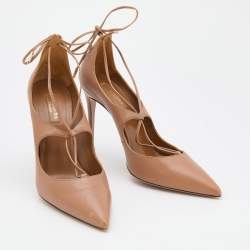 Pre Owned Aquazzura Beige Leather Tango Curvy Lace Up Pumps Size 39