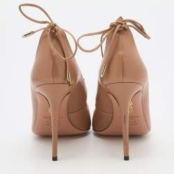 Pre Owned Aquazzura Beige Leather Tango Curvy Lace Up Pumps Size 39
