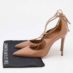 Pre Owned Aquazzura Beige Leather Tango Curvy Lace Up Pumps Size 39