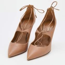 Pre Owned Aquazzura Beige Leather Tango Curvy Lace Up Pumps Size 39