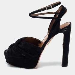 Pre Owned Aquazzura Black Suede Ankle Strap Sandals Size 38