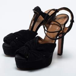 Pre Owned Aquazzura Black Suede Ankle Strap Sandals Size 38