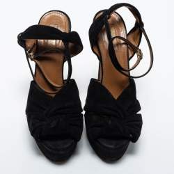 Pre Owned Aquazzura Black Suede Ankle Strap Sandals Size 38