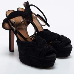 Pre Owned Aquazzura Black Suede Ankle Strap Sandals Size 38