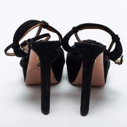 Pre Owned Aquazzura Black Suede Ankle Strap Sandals Size 38