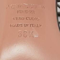 Pre Owned Aquazzura Metallic Grey Leather Monaco Ankle Tie Sandals Size 38.5