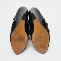 Pre Owned Aquazzura Black Leather and Suede Wedge Ankle Boots Size 40