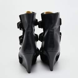 Pre Owned Aquazzura Black Leather and Suede Wedge Ankle Boots Size 40