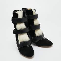 Pre Owned Aquazzura Black Leather and Suede Wedge Ankle Boots Size 40