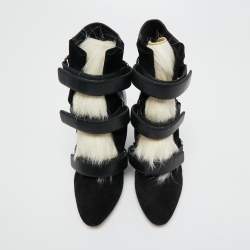 Pre Owned Aquazzura Black Leather and Suede Wedge Ankle Boots Size 40