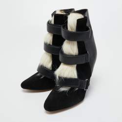 Pre Owned Aquazzura Black Leather and Suede Wedge Ankle Boots Size 40