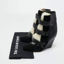 Pre Owned Aquazzura Black Leather and Suede Wedge Ankle Boots Size 40