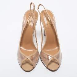 Pre Owned Aquazzura Beige Leather and PVC Slingback Sandals Size 37