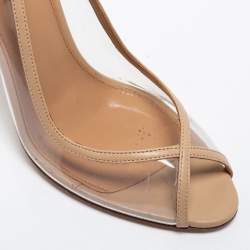 Pre Owned Aquazzura Beige Leather and PVC Slingback Sandals Size 37