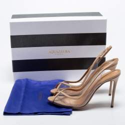 Pre Owned Aquazzura Beige Leather and PVC Slingback Sandals Size 37