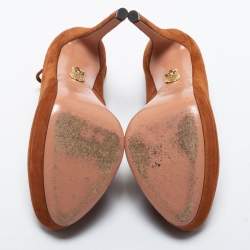 Pre Owned Aquazzura Tan Suede Dancer Plateau Ankle Tie Pumps Size 35