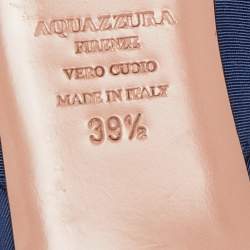 مملوكة مسبقًا Aquazzura Navy Blue Canvas Crystal Embellished Blossom Flat Mules Size 39.5