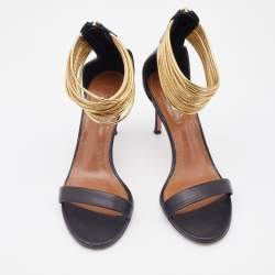 Pre Owned Aquazzura Black Leather Spin Me Around Ankle Cuff Sandals Size 36.5