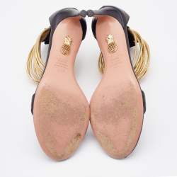 Pre Owned Aquazzura Black Leather Spin Me Around Ankle Cuff Sandals Size 36.5