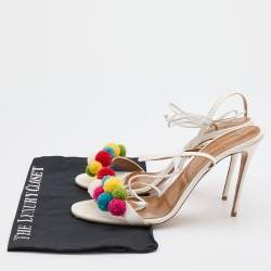 Pre Owned Aquazzura White Raffia and Leather Disco Thing Ankle Wrap Sandals Size 42