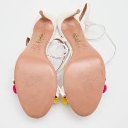 Pre Owned Aquazzura White Raffia and Leather Disco Thing Ankle Wrap Sandals Size 42