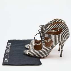 Pre Owned Aquazzura Black/White Snakeskin Leather C'est Chic Ankle Strappy Sandals Size 39