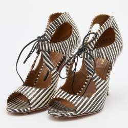 Pre Owned Aquazzura Black/White Snakeskin Leather C'est Chic Ankle Strappy Sandals Size 39