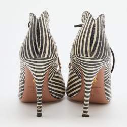 Pre Owned Aquazzura Black/White Snakeskin Leather C'est Chic Ankle Strappy Sandals Size 39