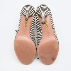 Pre Owned Aquazzura Black/White Snakeskin Leather C'est Chic Ankle Strappy Sandals Size 39