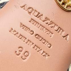 Pre Owned Aquazzura Black/White Snakeskin Leather C'est Chic Ankle Strappy Sandals Size 39